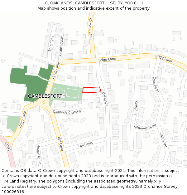 8, OAKLANDS, CAMBLESFORTH, SELBY, YO8 8HH: Location map and indicative extent of plot