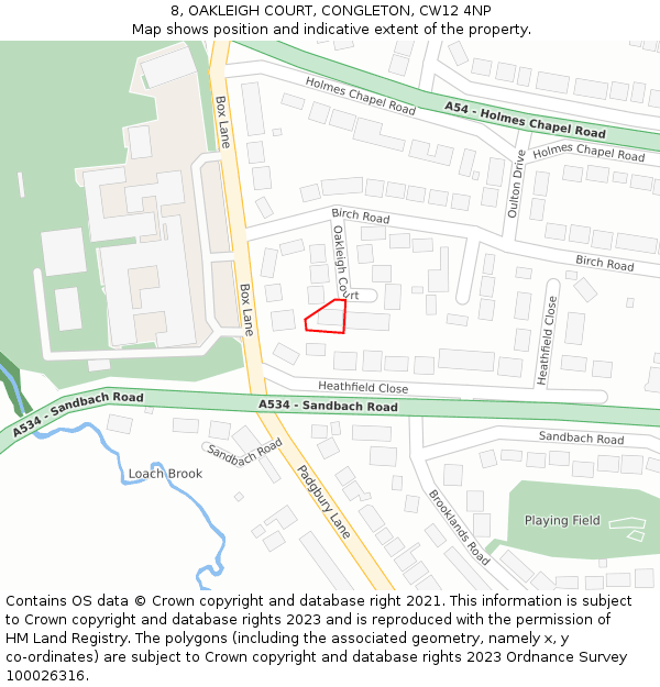 8, OAKLEIGH COURT, CONGLETON, CW12 4NP: Location map and indicative extent of plot