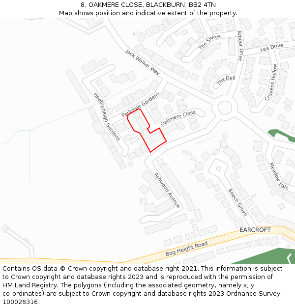 8, OAKMERE CLOSE, BLACKBURN, BB2 4TN: Location map and indicative extent of plot