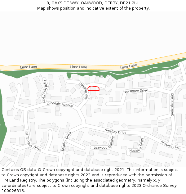 8, OAKSIDE WAY, OAKWOOD, DERBY, DE21 2UH: Location map and indicative extent of plot