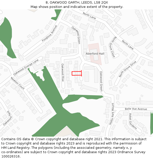 8, OAKWOOD GARTH, LEEDS, LS8 2QX: Location map and indicative extent of plot