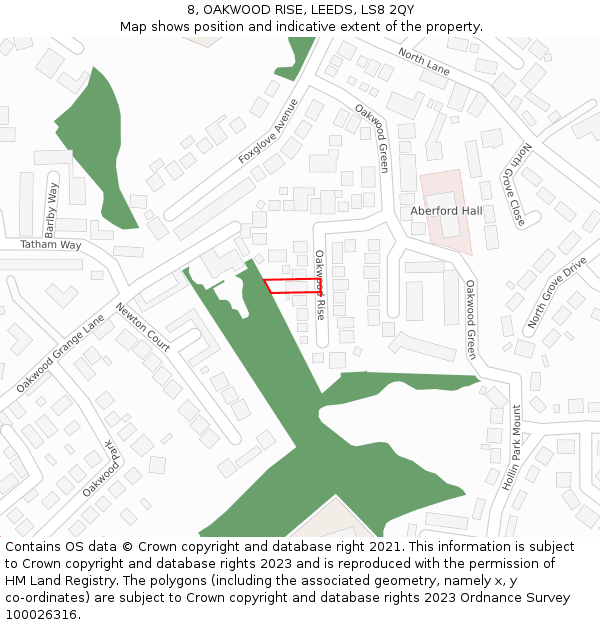 8, OAKWOOD RISE, LEEDS, LS8 2QY: Location map and indicative extent of plot