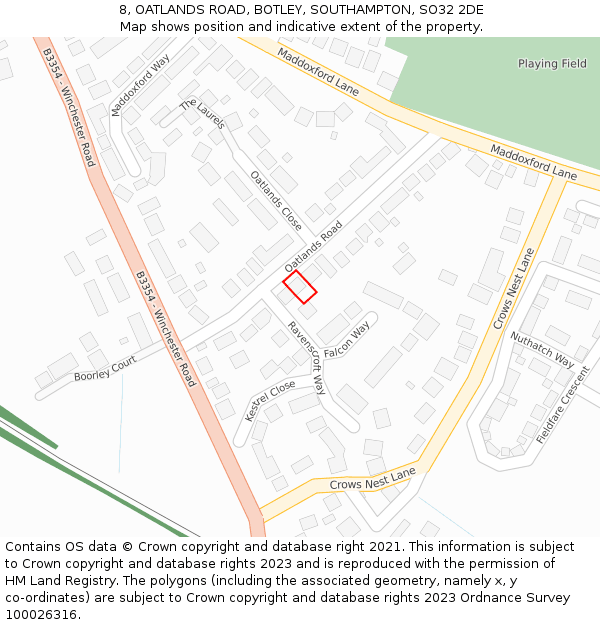 8, OATLANDS ROAD, BOTLEY, SOUTHAMPTON, SO32 2DE: Location map and indicative extent of plot