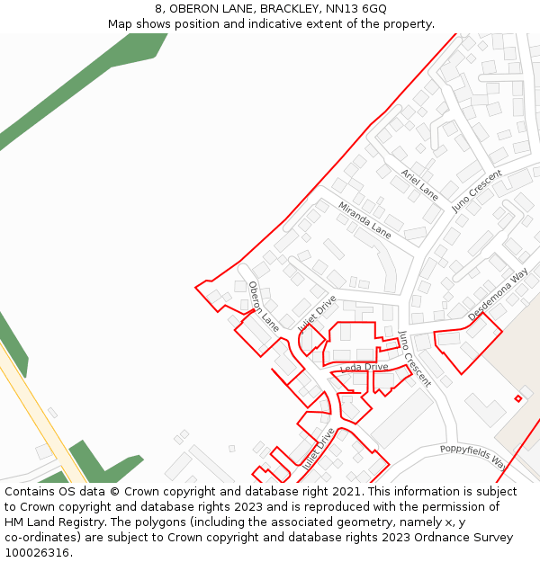 8, OBERON LANE, BRACKLEY, NN13 6GQ: Location map and indicative extent of plot