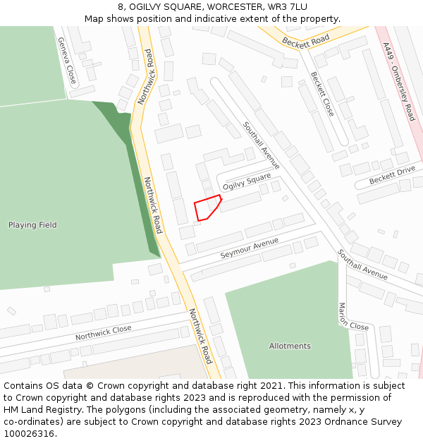 8, OGILVY SQUARE, WORCESTER, WR3 7LU: Location map and indicative extent of plot