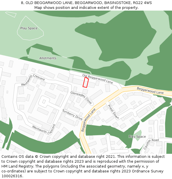 8, OLD BEGGARWOOD LANE, BEGGARWOOD, BASINGSTOKE, RG22 4WS: Location map and indicative extent of plot