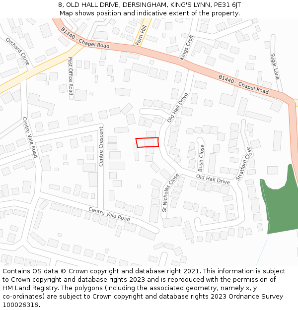 8, OLD HALL DRIVE, DERSINGHAM, KING'S LYNN, PE31 6JT: Location map and indicative extent of plot