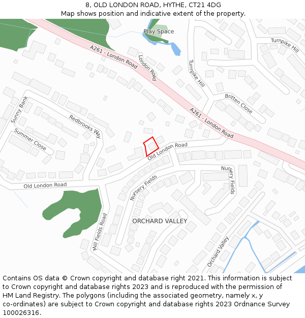 8, OLD LONDON ROAD, HYTHE, CT21 4DG: Location map and indicative extent of plot