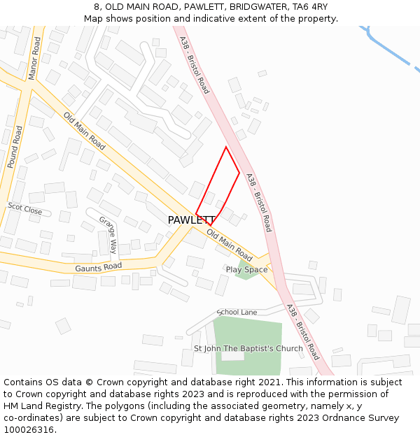 8, OLD MAIN ROAD, PAWLETT, BRIDGWATER, TA6 4RY: Location map and indicative extent of plot