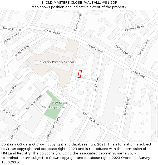 8, OLD MASTERS CLOSE, WALSALL, WS1 2QP: Location map and indicative extent of plot