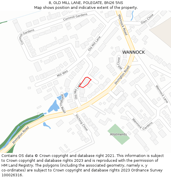 8, OLD MILL LANE, POLEGATE, BN26 5NS: Location map and indicative extent of plot