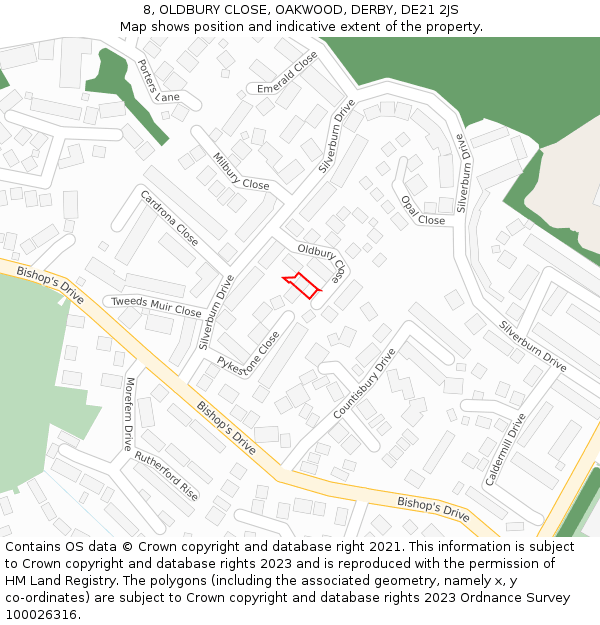 8, OLDBURY CLOSE, OAKWOOD, DERBY, DE21 2JS: Location map and indicative extent of plot