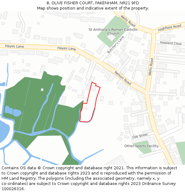 8, OLIVE FISHER COURT, FAKENHAM, NR21 9FD: Location map and indicative extent of plot