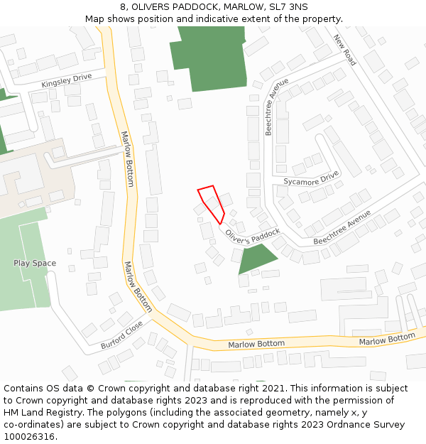 8, OLIVERS PADDOCK, MARLOW, SL7 3NS: Location map and indicative extent of plot