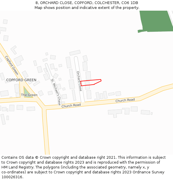 8, ORCHARD CLOSE, COPFORD, COLCHESTER, CO6 1DB: Location map and indicative extent of plot