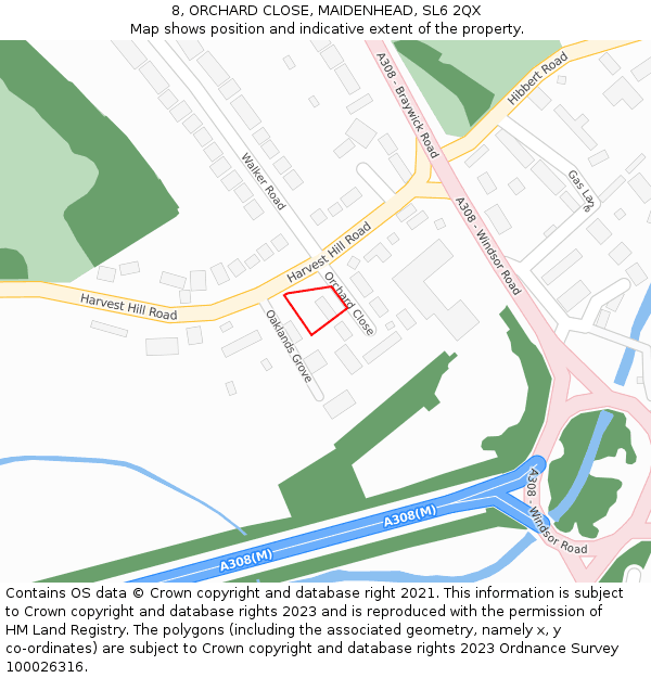 8, ORCHARD CLOSE, MAIDENHEAD, SL6 2QX: Location map and indicative extent of plot