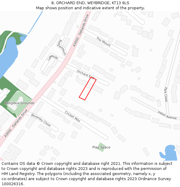 8, ORCHARD END, WEYBRIDGE, KT13 9LS: Location map and indicative extent of plot