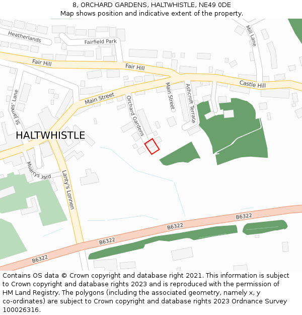 8, ORCHARD GARDENS, HALTWHISTLE, NE49 0DE: Location map and indicative extent of plot