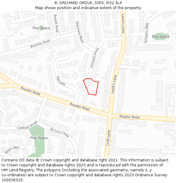 8, ORCHARD GROVE, DISS, IP22 4LX: Location map and indicative extent of plot