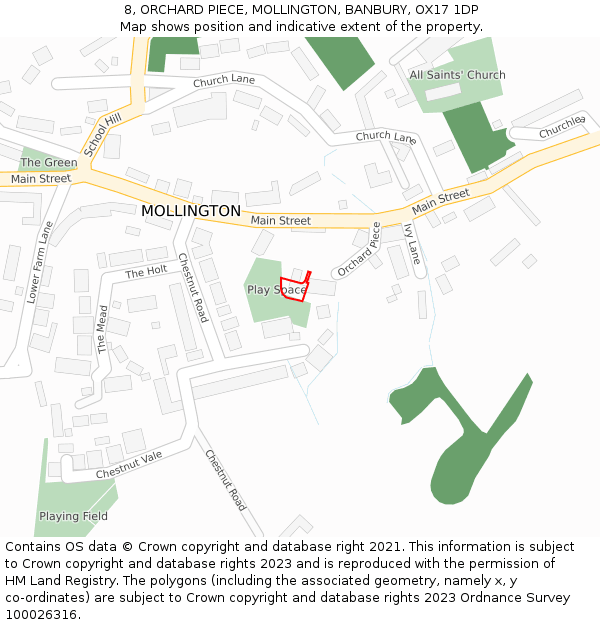 8, ORCHARD PIECE, MOLLINGTON, BANBURY, OX17 1DP: Location map and indicative extent of plot