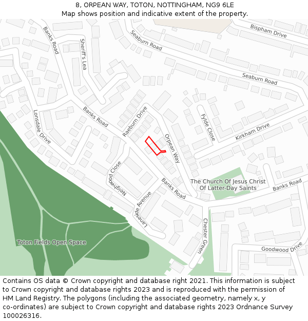 8, ORPEAN WAY, TOTON, NOTTINGHAM, NG9 6LE: Location map and indicative extent of plot