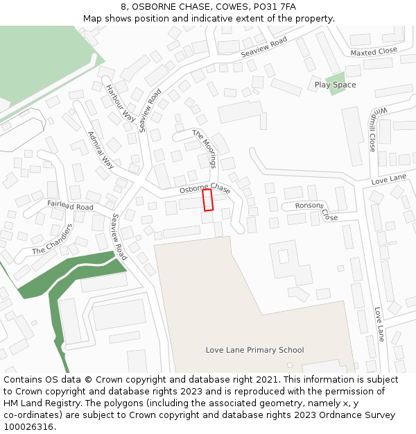 8, OSBORNE CHASE, COWES, PO31 7FA: Location map and indicative extent of plot