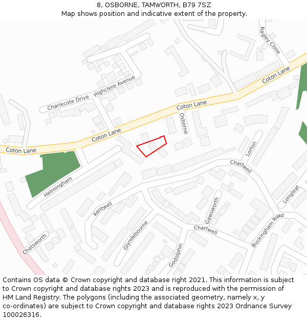 8, OSBORNE, TAMWORTH, B79 7SZ: Location map and indicative extent of plot