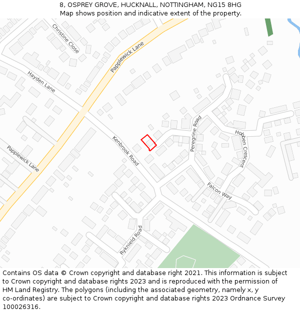 8, OSPREY GROVE, HUCKNALL, NOTTINGHAM, NG15 8HG: Location map and indicative extent of plot