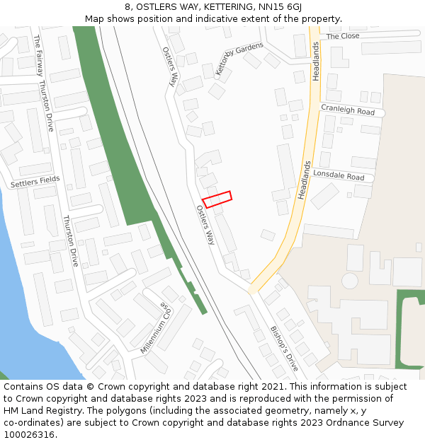 8, OSTLERS WAY, KETTERING, NN15 6GJ: Location map and indicative extent of plot