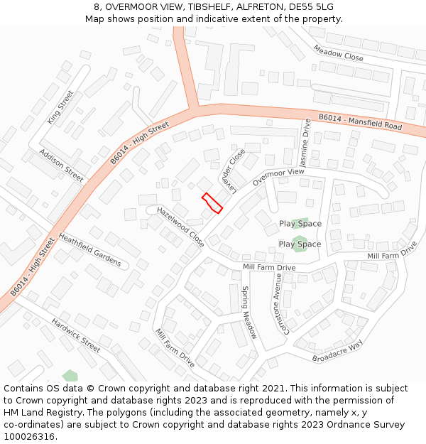 8, OVERMOOR VIEW, TIBSHELF, ALFRETON, DE55 5LG: Location map and indicative extent of plot