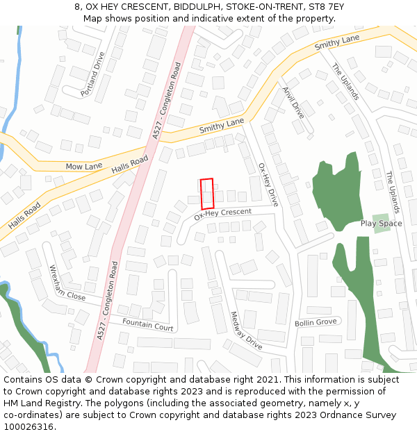8, OX HEY CRESCENT, BIDDULPH, STOKE-ON-TRENT, ST8 7EY: Location map and indicative extent of plot