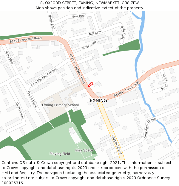8, OXFORD STREET, EXNING, NEWMARKET, CB8 7EW: Location map and indicative extent of plot