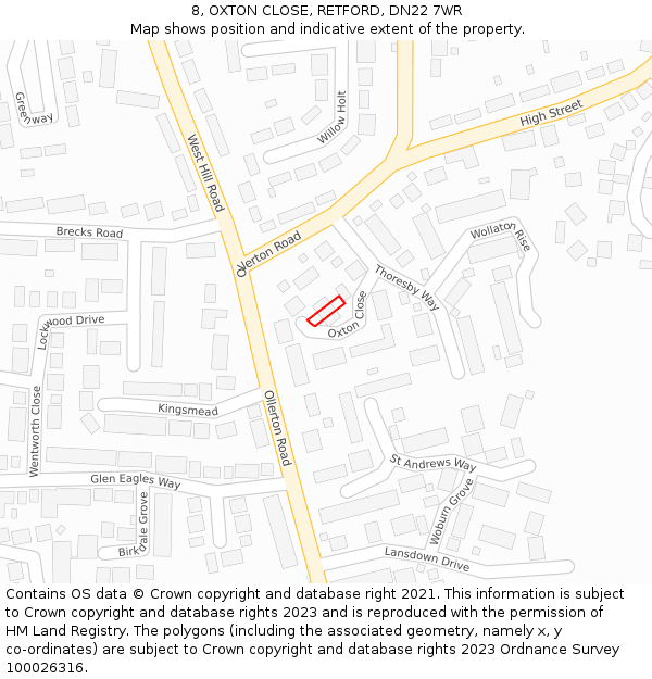 8, OXTON CLOSE, RETFORD, DN22 7WR: Location map and indicative extent of plot