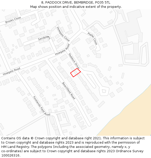 8, PADDOCK DRIVE, BEMBRIDGE, PO35 5TL: Location map and indicative extent of plot