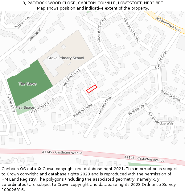 8, PADDOCK WOOD CLOSE, CARLTON COLVILLE, LOWESTOFT, NR33 8RE: Location map and indicative extent of plot