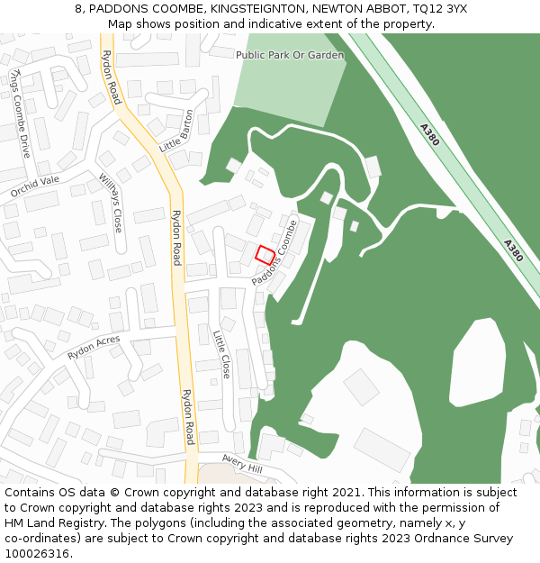 8, PADDONS COOMBE, KINGSTEIGNTON, NEWTON ABBOT, TQ12 3YX: Location map and indicative extent of plot