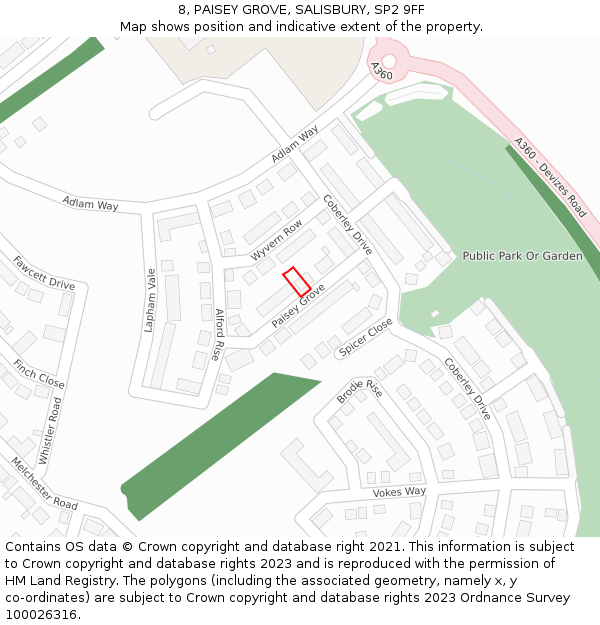 8, PAISEY GROVE, SALISBURY, SP2 9FF: Location map and indicative extent of plot