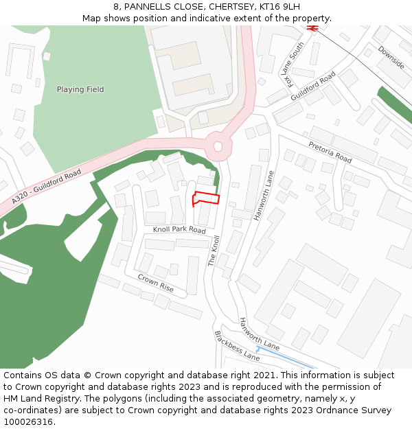 8, PANNELLS CLOSE, CHERTSEY, KT16 9LH: Location map and indicative extent of plot