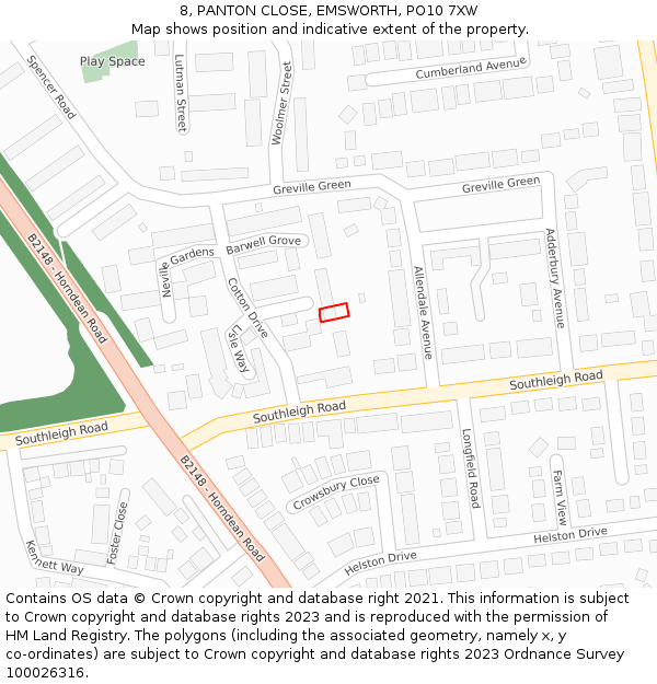 8, PANTON CLOSE, EMSWORTH, PO10 7XW: Location map and indicative extent of plot