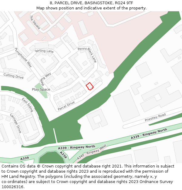 8, PARCEL DRIVE, BASINGSTOKE, RG24 9TF: Location map and indicative extent of plot