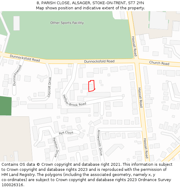 8, PARISH CLOSE, ALSAGER, STOKE-ON-TRENT, ST7 2YN: Location map and indicative extent of plot