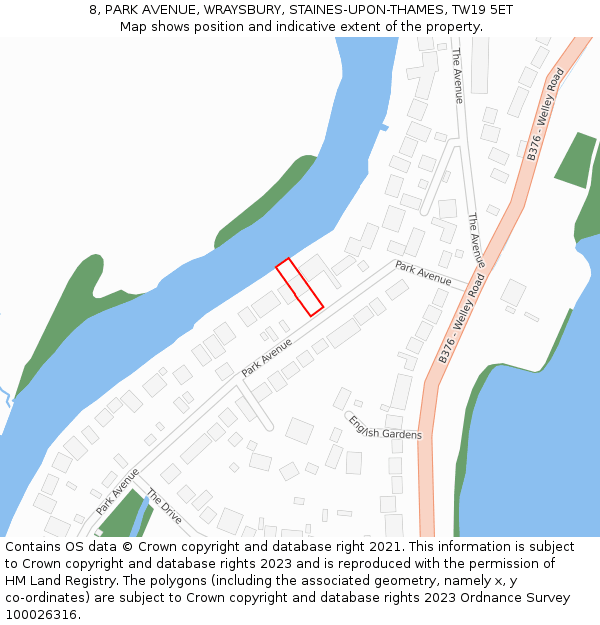 8, PARK AVENUE, WRAYSBURY, STAINES-UPON-THAMES, TW19 5ET: Location map and indicative extent of plot