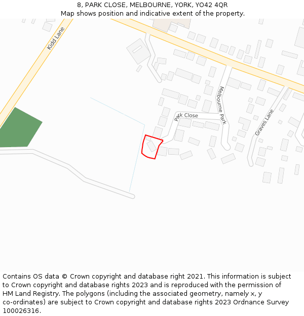 8, PARK CLOSE, MELBOURNE, YORK, YO42 4QR: Location map and indicative extent of plot