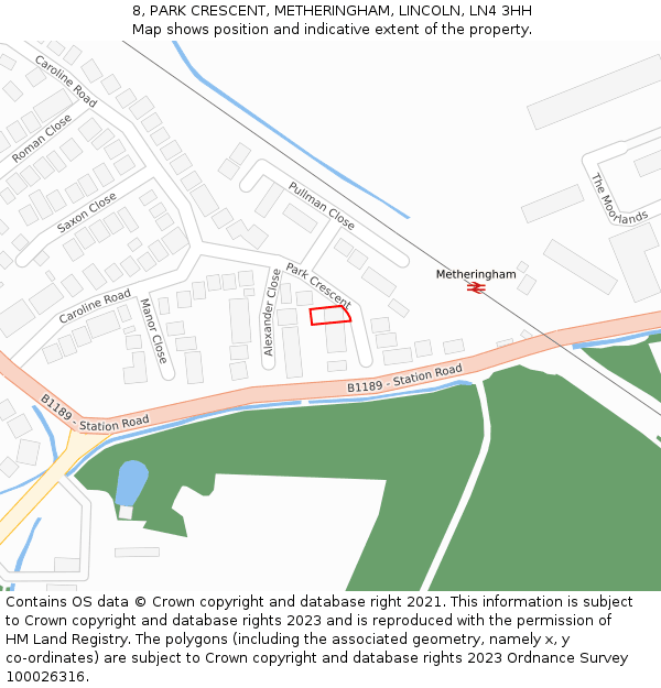 8, PARK CRESCENT, METHERINGHAM, LINCOLN, LN4 3HH: Location map and indicative extent of plot
