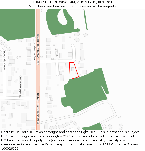 8, PARK HILL, DERSINGHAM, KING'S LYNN, PE31 6NE: Location map and indicative extent of plot