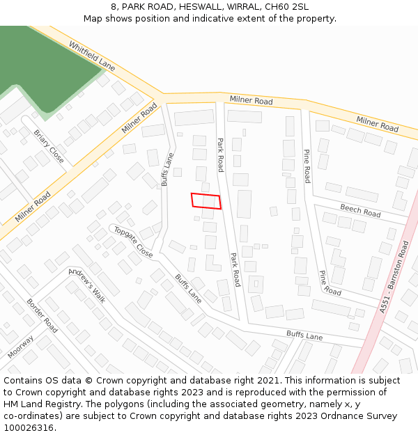 8, PARK ROAD, HESWALL, WIRRAL, CH60 2SL: Location map and indicative extent of plot