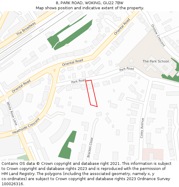 8, PARK ROAD, WOKING, GU22 7BW: Location map and indicative extent of plot
