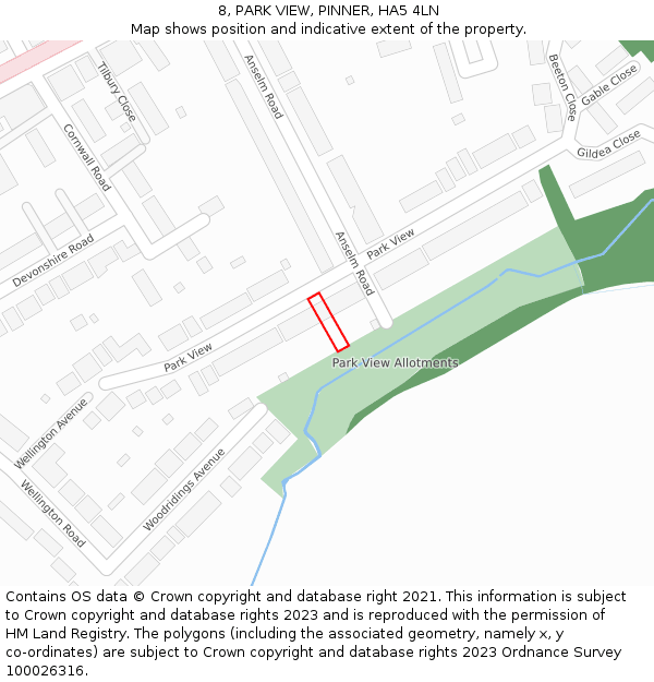 8, PARK VIEW, PINNER, HA5 4LN: Location map and indicative extent of plot