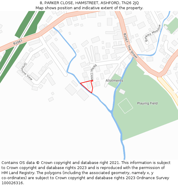 8, PARKER CLOSE, HAMSTREET, ASHFORD, TN26 2JQ: Location map and indicative extent of plot