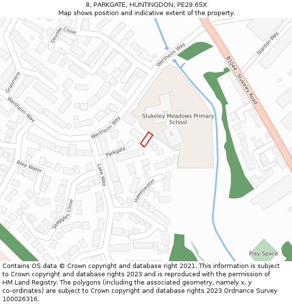 8, PARKGATE, HUNTINGDON, PE29 6SX: Location map and indicative extent of plot